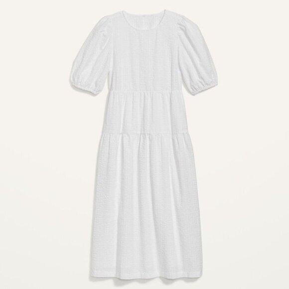 NWT - Tall Old Navy Tiered Puff-Sleeve All-Day Midi Swing Dress - Picture 4 of 11